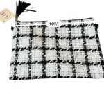 L.I.B. New York Plaid Zip Top Bag Women’s Black White Tweed Small Fringe Pull Photo 4
