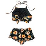 Reverse  2-Piece Coord Set Halter Crop Top Ruffle Shorts Black Yellow Size Small Photo 1