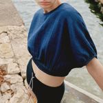 Mango  Cotton Top with Puffed Sleeves Night Blue NWT Large Photo 5