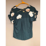 A New Day Women's Short Sleeve Tee XS Dark Green Floral Photo 2