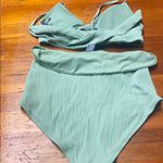 Aerie Green Ribbed High Waisted Bikini Swimsuit Photo 1