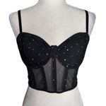 Mesh Rhinestone Bustier Crop Top Black Medium Adjustable Straps Boning NEW Photo 0