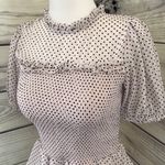EXPRESS Light Blush Dot Peplum Cropped Puff Sleeve Top Photo 5