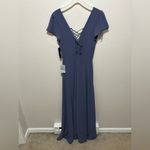 Lulus NWT Bridesmaid Maxi Dress in Slate Blue – Flutter Sleeve, Size Small Photo 2