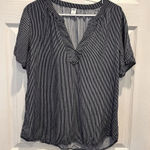 Old Navy Old‎ Navy Women's Large Blue White Striped Shirt V-neck Loose Fit Rayon Photo 0