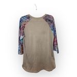 Southern Grace Deer Print Lace Raglan Top XL Boho Western Cabincore NWT Photo 1