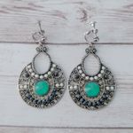 Vintage Clip On Earrings Extra Large Boho Dangle Sea Green Photo 1