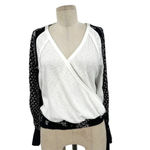 Free People  Auxton Long Sleeve‎ Thermal Wrap Top Ivory Black Size Small Photo 2
