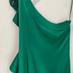 Mango Dark Green One-Shoulder Rose Ruffle Maxi Dress Size 8 Photo 6