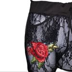 Black sheer lace bottoms with rose appliqué Black Photo 3