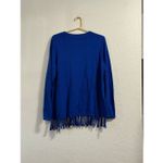 Susan Graver  Crewneck Sweater with Fringe Dark Sapphire L Photo 1