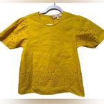 Jude Connally Eyelet Button Back Short Sleeve Top Size Small Yellow Laser Cut Photo 0