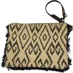 Myra Bag Southwestern Aztec Cowhide Leather Fringe Wristlet Clutch Black White Photo 1