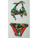 BECCA by Rebecca virtue Green Brown Beaded Patterned Bikini Top (L) and Bottoms (S) Bathing Suit Set 🤎✨ Photo 1