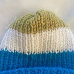 blue white green striped ribbed fisherman style beanie hat Photo 4
