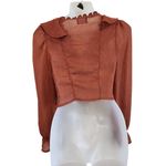 Milk & Honey Glitter Lace Up Ruffle Peasant Blouse Rust Red Side Zip Size Small Brown Photo 7