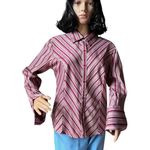 American Vintage Vintage 70's Retro stripped bouse dagger collar large fold back cuffs size large Photo 6