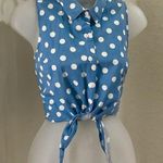 VTG Blue white polka dot tie front button up down sleeveless blouse shirt top vest Photo 0