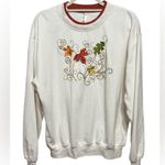 🍂 Cozy Fall Multicolor Leaf Embroidered Sweatshirt with Bead Embellishments 🍁 L White Size L Photo 1