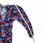 ZARA Mini Dress Womens XS V-Neck Floral Draped Long Sleeve Padded Shoulders 80s Photo 9