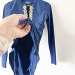 Cabana Life Long Sleeve Embroidered 3/4 Zip Rash Guard in Navy Blue Photo 5