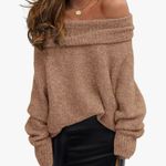 PRETTYGARDEN NEW Tan Sweater Off The Shoulder Long Sleeve Loose M Photo 0