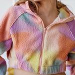 Urban Outfitters Out From Under Rainbow Tie Dye Sherpa Cropped Zip Hoodie XS NWT Photo 0