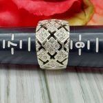 Cute Silver Tone Fashion Ring Wide Crystal Chips Open Works MINT Size 8 Photo 5