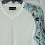 Athleta  White V Neck Long Sleeve with Floral Print Sleeves Medium Photo 1