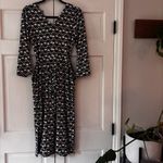 Boden Amy Jersey Midi Dress Black White 3/4 Bell Sleeve Floral Size 6 Belted Photo 3
