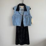 NWT Vintage 90s Tickets Clothing Western 2 Piece Crushed Velvet Dress Denim Vest Black Photo 7