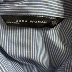 ZARA WOMAN sz SMALL Oxford Blue White Stripe Button Embroidery Tassels Photo 5