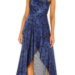 Alice + Olivia Christina Hi‑Lo Dress Size 6 Winter Palace Cowl Neck blue black Photo 1