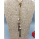 Banana Republic Gold Tone Tassel Necklace With Crystal Accents & Double Chains Photo 4