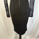 Iris Midi Dress Semi Sheer Stripe Panel Long Sleeve Stretchy Black Large Formal Photo 12