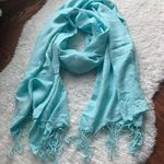 Light Sky Blue 100% Silk Fringe Scarf NWOT Photo 0