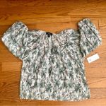 Karen Kane NWT  Garden Party Peasant Blouse Green Pink Cotton Women’s Size M Photo 6