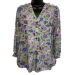 Matilda Jane Thinking Out Loud Gray/Fuchsia Floral Top Blouse Size Small V Neck Photo 0