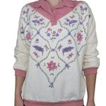 Vintage 80s G.W. Floral Pearl Corduroy Collared Sweatshirt Size M Photo 0