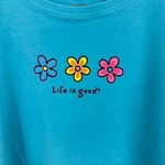 Life is Good  Vintage Floral‎ Graphic T-Shirt Top - Women's Small Bright Blue Photo 1