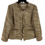 CAbi  Tan Metallic Phoebe Tweed Boucle Frayed Edge Blazer Jacket Size Medium Photo 0