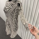 Women’s Taupe Open Knit Bohemian Long Sleeve Dress Labeled One Size Fits Medium Tan Photo 1