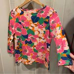 Talbots Cute pinky floral tropical stretch 3/4 sleeve top boho coastal cheery Photo 4