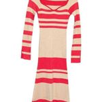 ZOCO Zoe Knit Dress Striped Sweater Maxi Cream Coral Pink Stretch Womens Small Photo 1