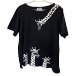VTG 90s Giraffe Short Sleeve Top Size Large Sarfari Contemporary Abstract Black Photo 0