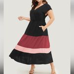 NWT! Colorblock contrast pocket wrap flutter tiered tank dress size 12 or Large Black Photo 2