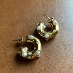 Gold Plated Pearl And Diamond Chunky Hoops Photo 0