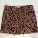Free People We the Free Leopard Animal Print Zip Front Denim Skirt Size 26 Brown Photo 7
