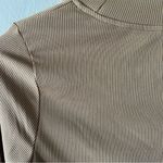 None Tan Ribbed Long Sleeve Top With Asymmetric Cut Out Size Medium Photo 2