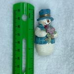 Snowman Blue Hat and Vest Carrying Flower Bouquet Jewelry Pin Brooch Winter Wear Photo 6